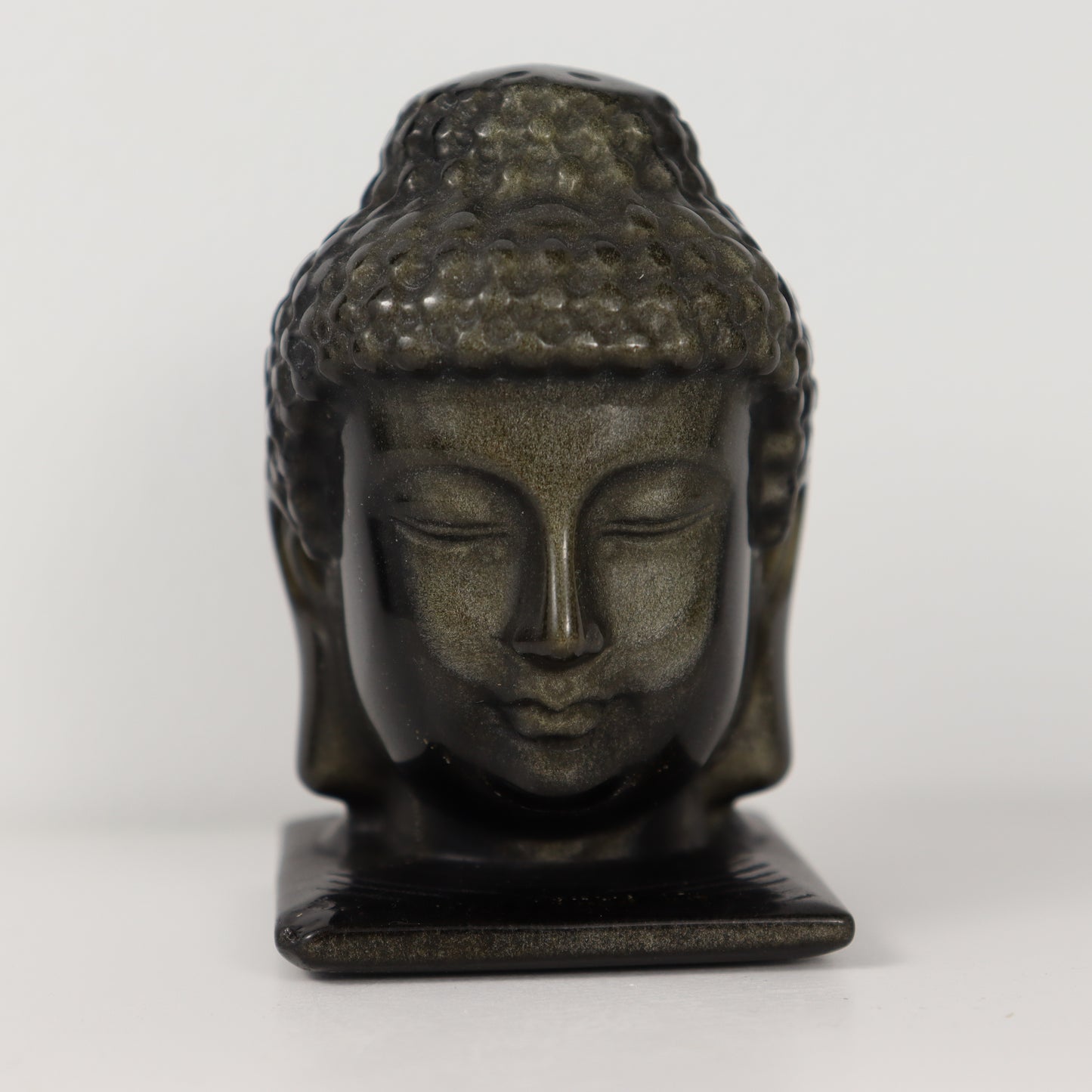 Golden Obisidan Buddha Head Carving